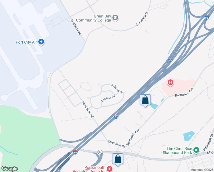 map of restaurants, bars, coffee shops, grocery stores, and more near 492 Colonial Drive in Portsmouth