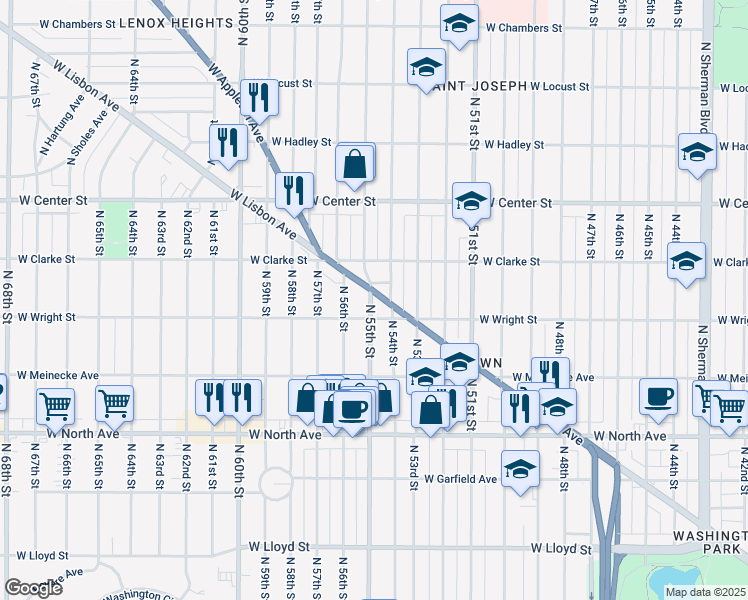 map of restaurants, bars, coffee shops, grocery stores, and more near in Milwaukee