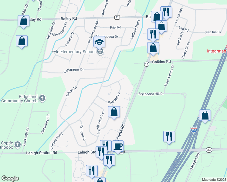 map of restaurants, bars, coffee shops, grocery stores, and more near 24 Blueberry Crescent in Rochester