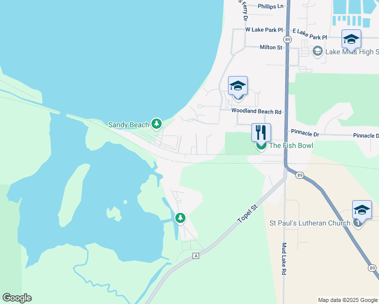 map of restaurants, bars, coffee shops, grocery stores, and more near 37A Sandy Beach Road in Lake Mills