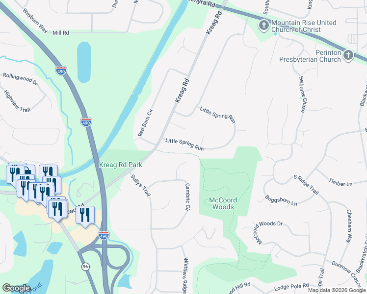 map of restaurants, bars, coffee shops, grocery stores, and more near 10 Little Spring Run in Fairport