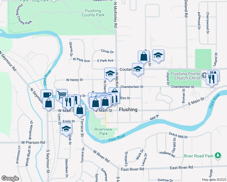 map of restaurants, bars, coffee shops, grocery stores, and more near 213 North McKinley Road in Flushing