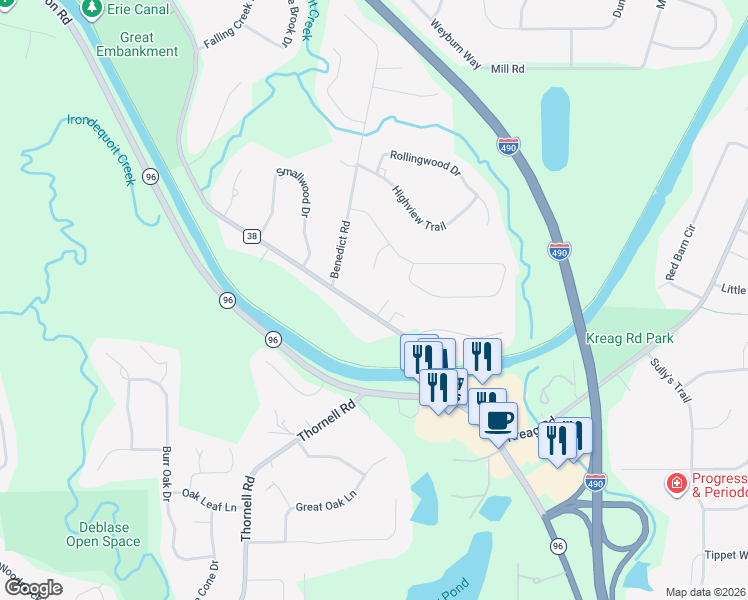 map of restaurants, bars, coffee shops, grocery stores, and more near 1344 Marsh Road in Pittsford