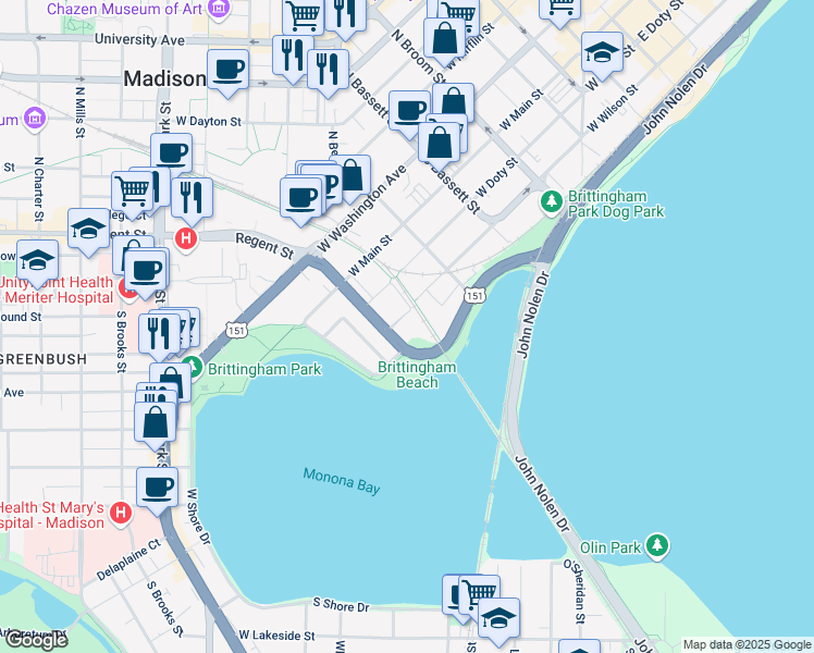 map of restaurants, bars, coffee shops, grocery stores, and more near 737 Lorillard Court in Madison