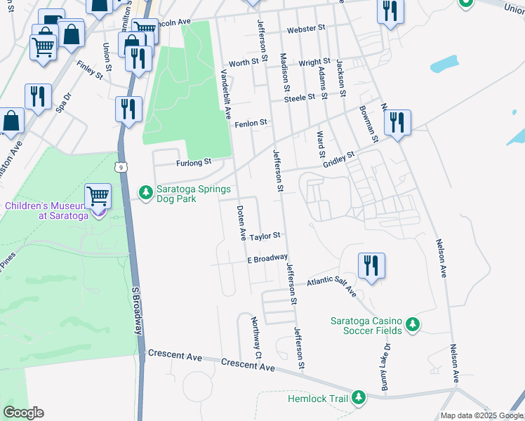 map of restaurants, bars, coffee shops, grocery stores, and more near 12 Richard Avenue in Saratoga Springs