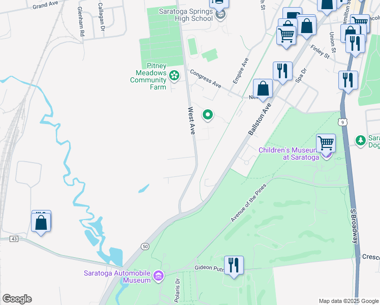 map of restaurants, bars, coffee shops, grocery stores, and more near 285 West Avenue in Saratoga Springs
