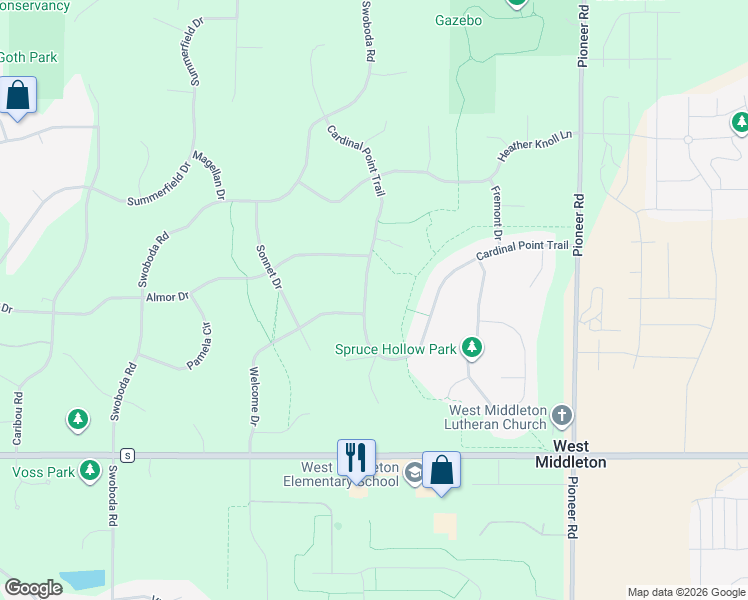 map of restaurants, bars, coffee shops, grocery stores, and more near 3776 Cardinal Point Trail in Verona