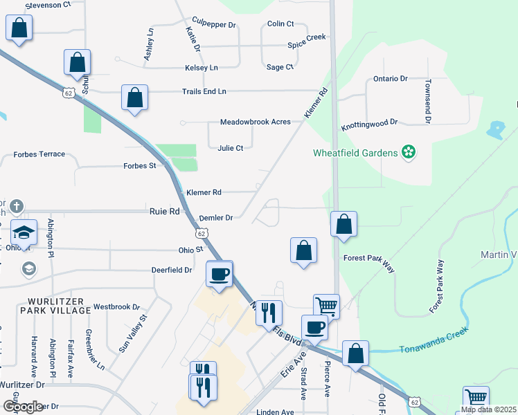 map of restaurants, bars, coffee shops, grocery stores, and more near 11 Lena Drive in North Tonawanda