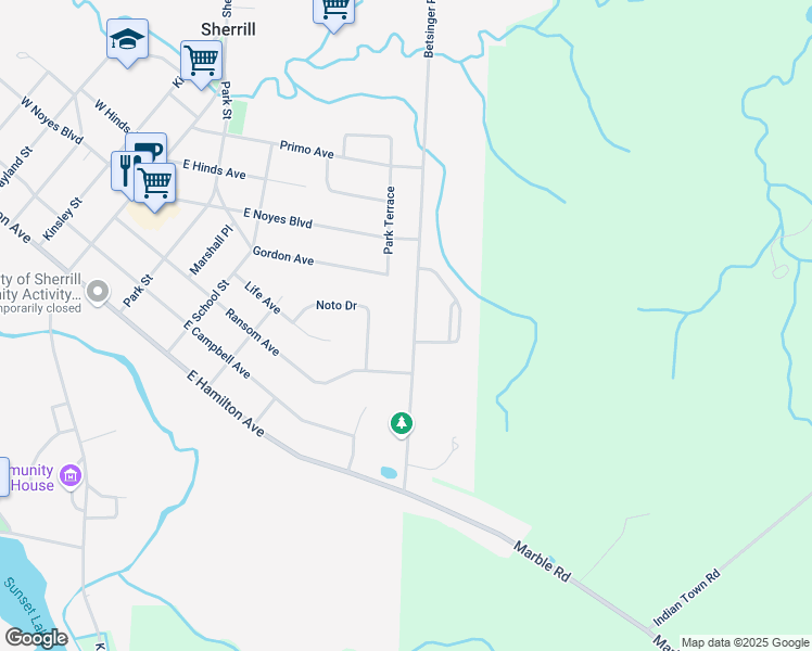 map of restaurants, bars, coffee shops, grocery stores, and more near 423 Betsinger Rd in Sherrill