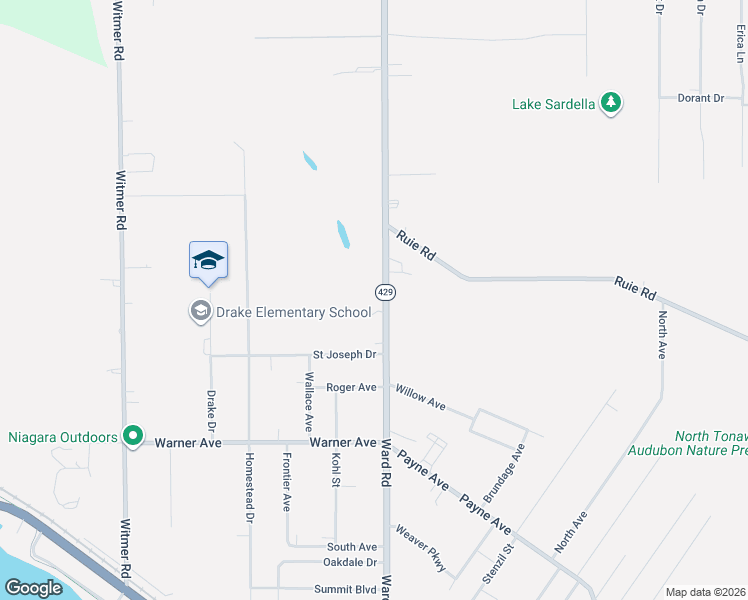 map of restaurants, bars, coffee shops, grocery stores, and more near 528 Ward Road in North Tonawanda