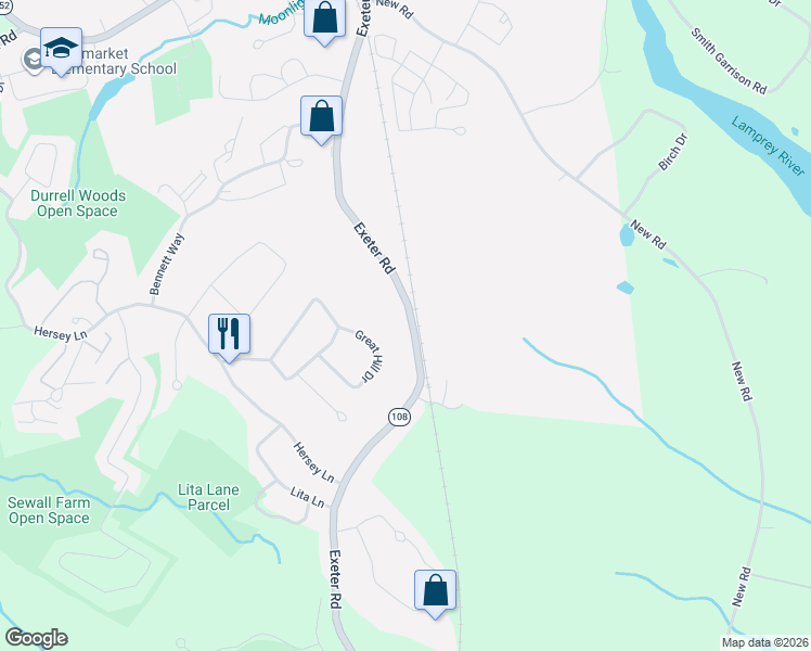 map of restaurants, bars, coffee shops, grocery stores, and more near 118 Exeter Road in Newmarket