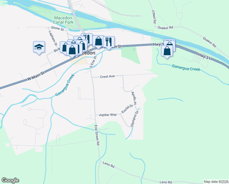 map of restaurants, bars, coffee shops, grocery stores, and more near 9 Southview Cir in Macedon