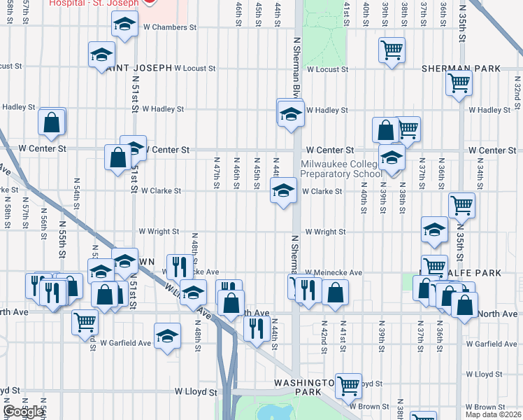 map of restaurants, bars, coffee shops, grocery stores, and more near in Milwaukee