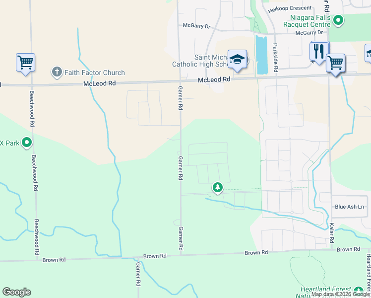 map of restaurants, bars, coffee shops, grocery stores, and more near 8823 Chickory Trail in Niagara Falls
