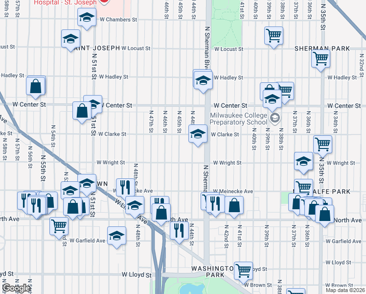 map of restaurants, bars, coffee shops, grocery stores, and more near in Milwaukee