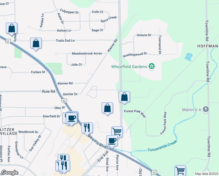 map of restaurants, bars, coffee shops, grocery stores, and more near 3790 Captains Way in North Tonawanda