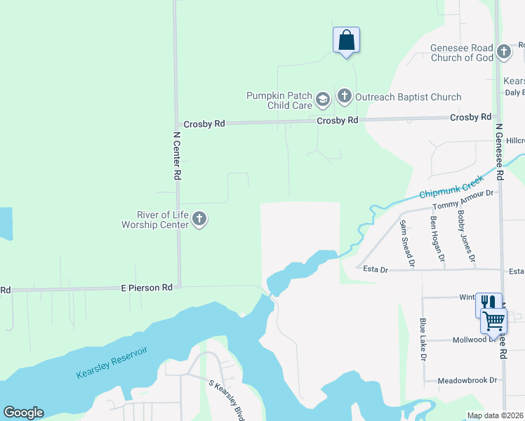 map of restaurants, bars, coffee shops, grocery stores, and more near in Flint