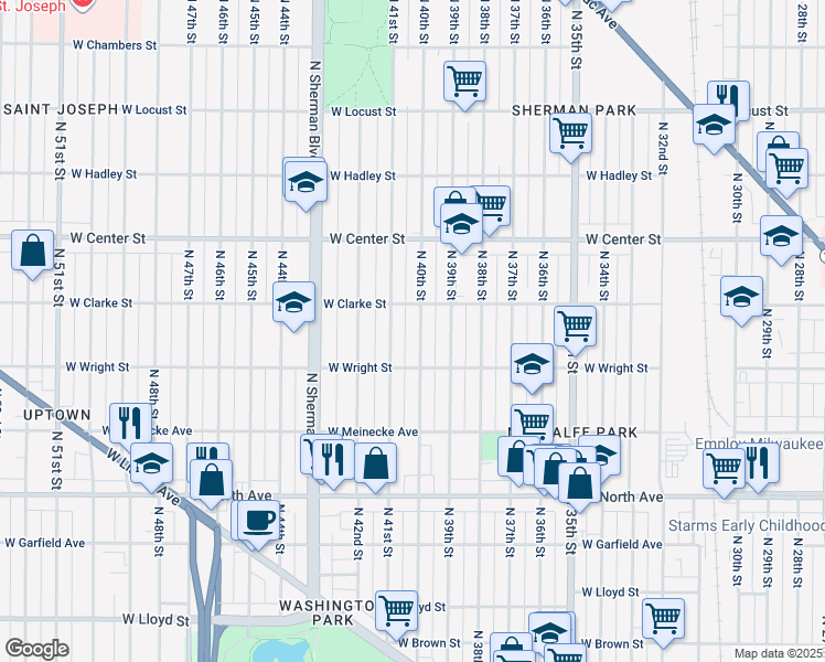 map of restaurants, bars, coffee shops, grocery stores, and more near 2534-2536 North 40th Street in Milwaukee