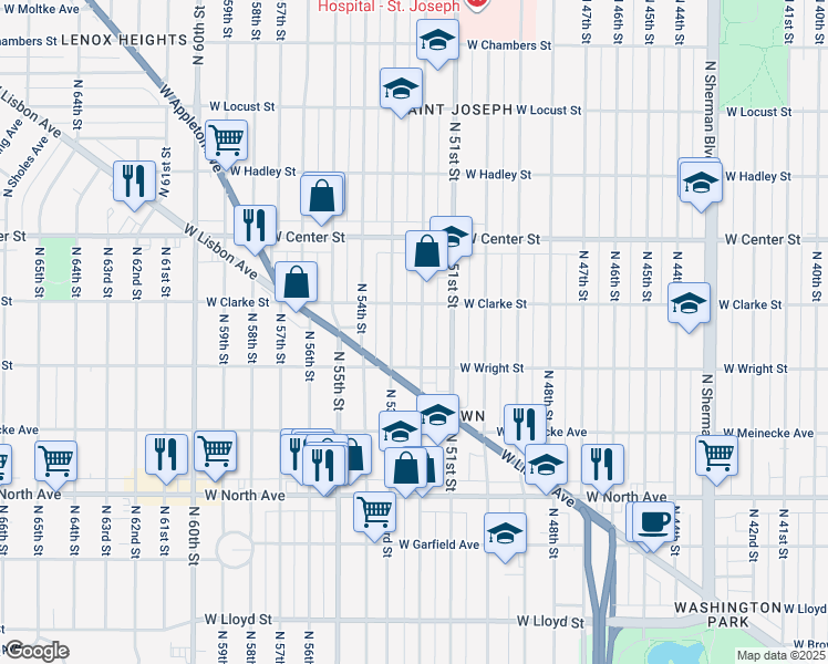 map of restaurants, bars, coffee shops, grocery stores, and more near 2530 North 53rd Street in Milwaukee