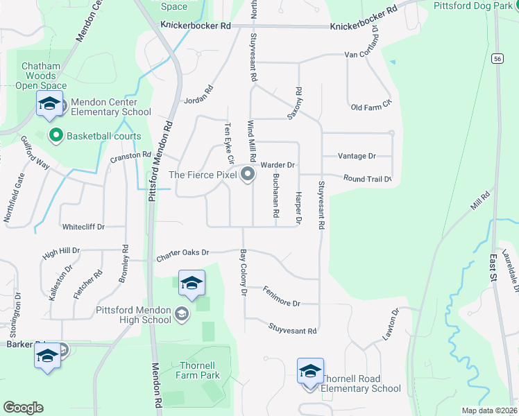 map of restaurants, bars, coffee shops, grocery stores, and more near 17 Buchanan Road in Pittsford