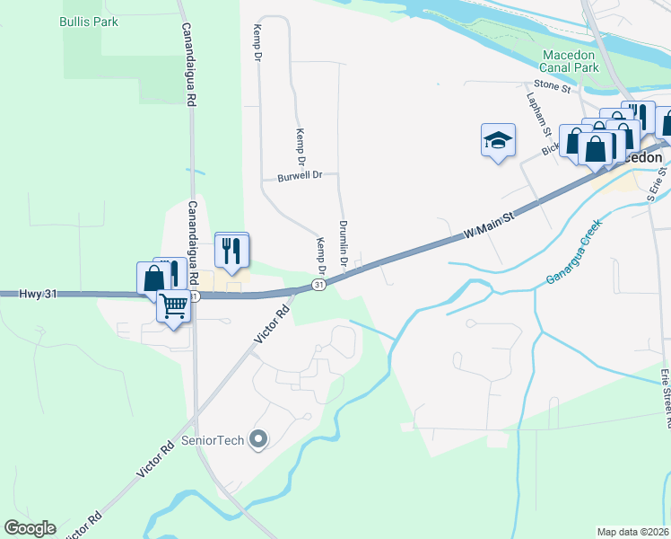 map of restaurants, bars, coffee shops, grocery stores, and more near 1351T New York 31 in Macedon