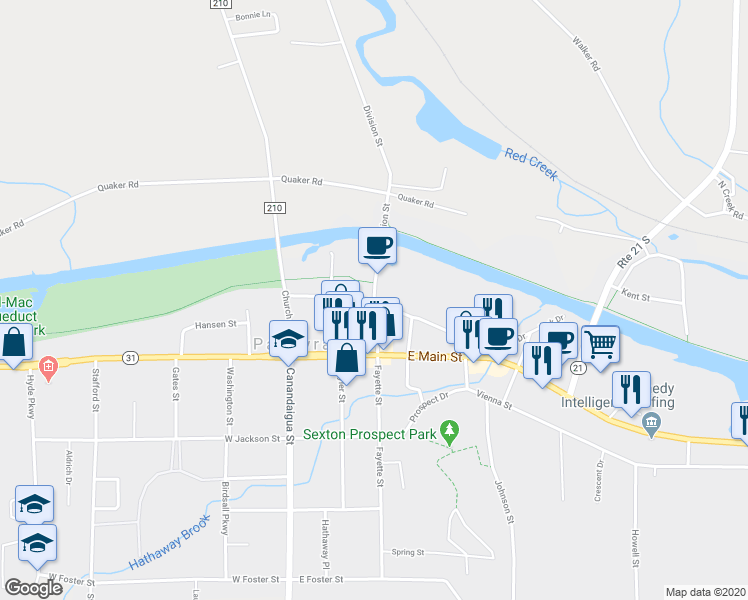 map of restaurants, bars, coffee shops, grocery stores, and more near 0 Division Street in Palmyra