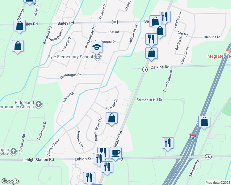 map of restaurants, bars, coffee shops, grocery stores, and more near 24 Blueberry Crescent in Rochester