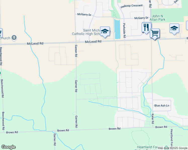 map of restaurants, bars, coffee shops, grocery stores, and more near 8662 Chickory Trail in Niagara Falls