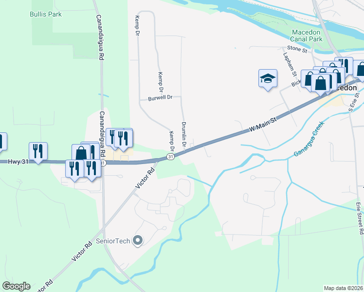map of restaurants, bars, coffee shops, grocery stores, and more near 1351T New York 31 in Macedon