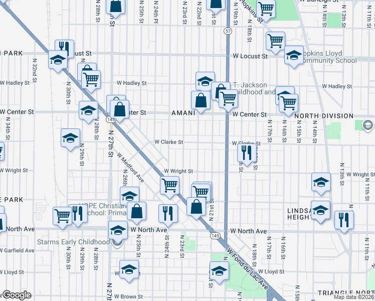 map of restaurants, bars, coffee shops, grocery stores, and more near 2537 North 22nd Street in Milwaukee