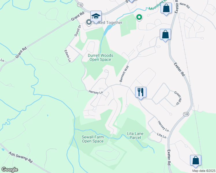 map of restaurants, bars, coffee shops, grocery stores, and more near 1A Ladyslipper Drive in Newmarket