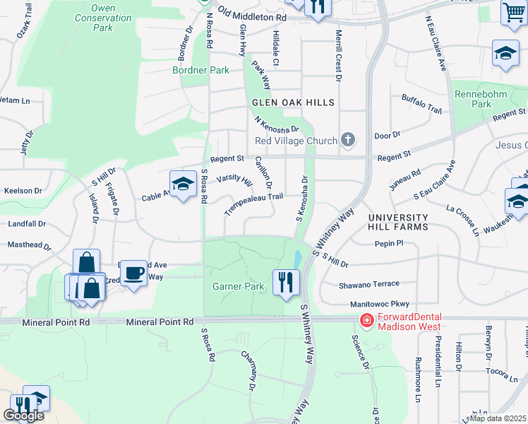 map of restaurants, bars, coffee shops, grocery stores, and more near 229 Carillon Drive in Madison