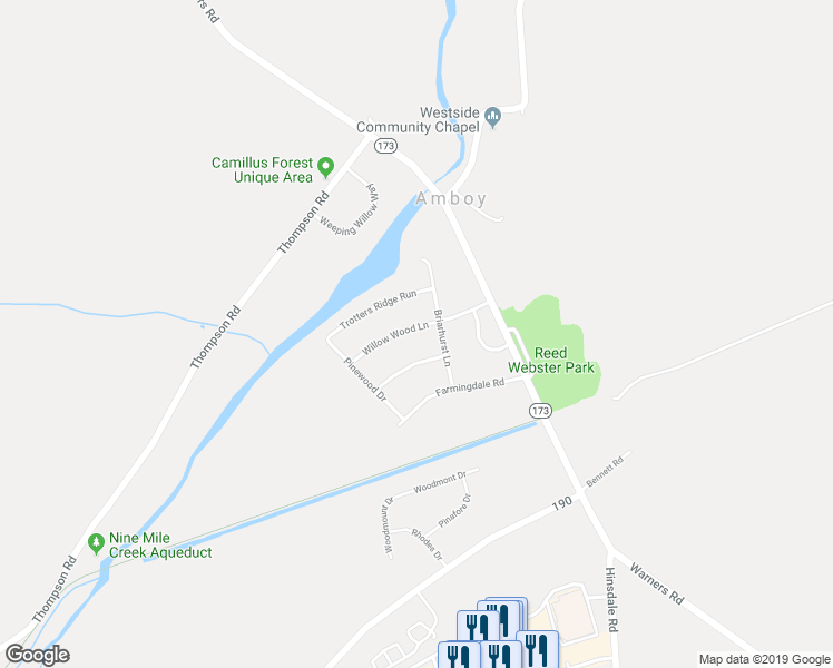 map of restaurants, bars, coffee shops, grocery stores, and more near 103 Willow Wood Lane in Camillus