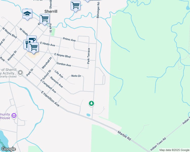 map of restaurants, bars, coffee shops, grocery stores, and more near 423 Betsinger Road in Sherrill