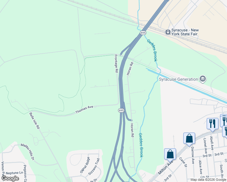 map of restaurants, bars, coffee shops, grocery stores, and more near 107 James Avenue in Syracuse