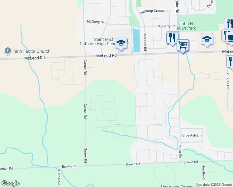 map of restaurants, bars, coffee shops, grocery stores, and more near 8739 Chickory Trail in Niagara Falls