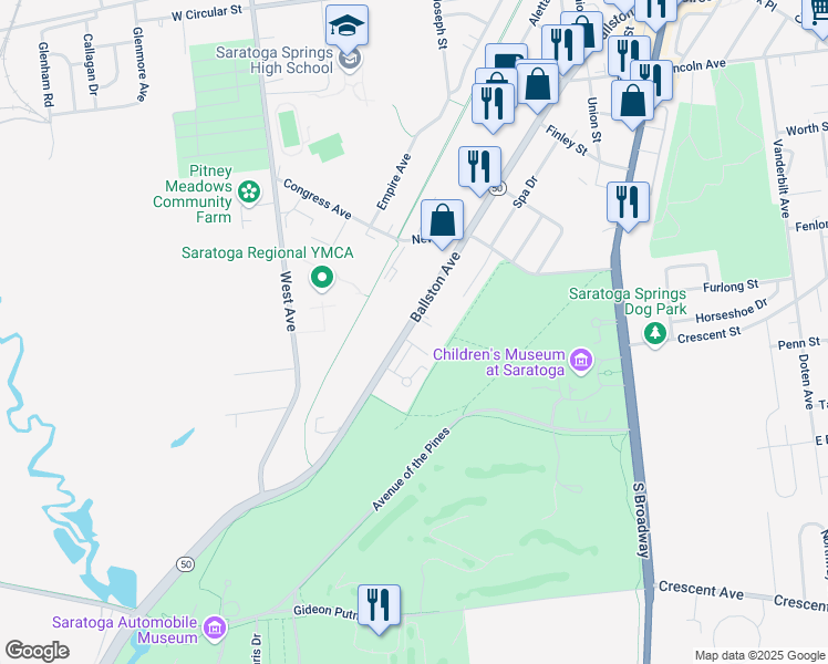 map of restaurants, bars, coffee shops, grocery stores, and more near 308 New York 50 in Saratoga Springs