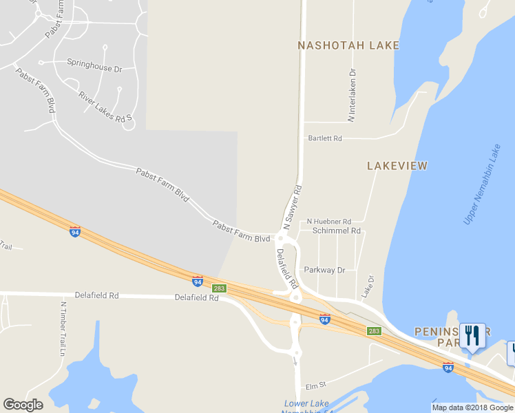 map of restaurants, bars, coffee shops, grocery stores, and more near 3005 North Sawyer Road in Oconomowoc