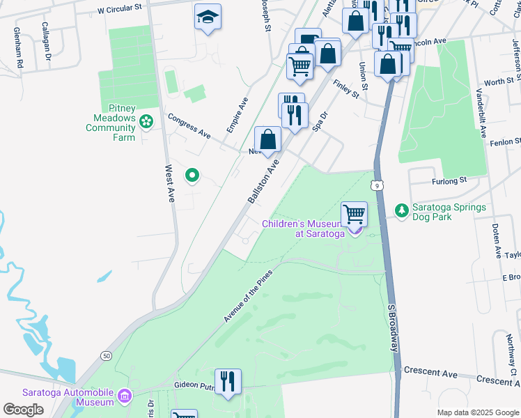 map of restaurants, bars, coffee shops, grocery stores, and more near 308 New York 50 in Saratoga Springs