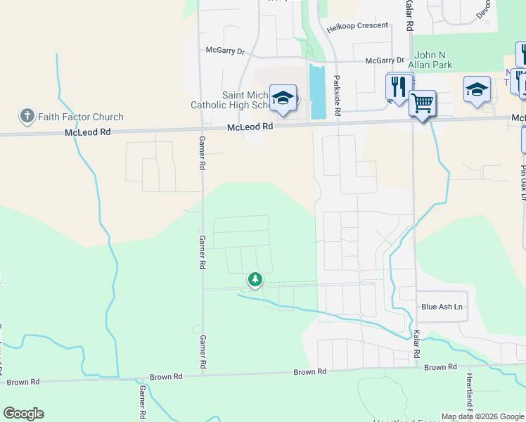 map of restaurants, bars, coffee shops, grocery stores, and more near 8619 Chickory Trail in Niagara Falls