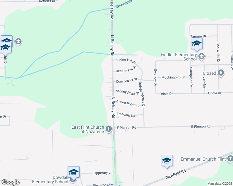 map of restaurants, bars, coffee shops, grocery stores, and more near 4144 North Belsay Road in Flint