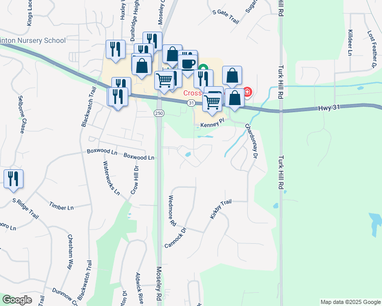 map of restaurants, bars, coffee shops, grocery stores, and more near 100 Hammocks Drive in Fairport