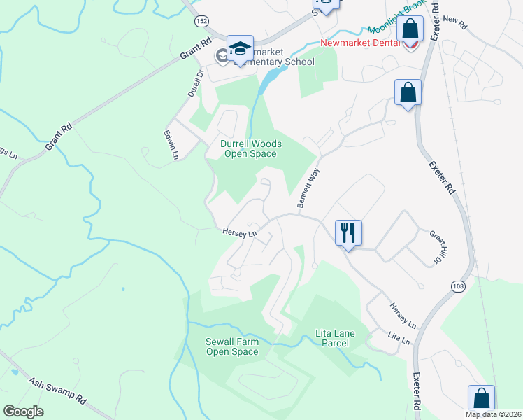 map of restaurants, bars, coffee shops, grocery stores, and more near 4 Hillside Lane in Newmarket