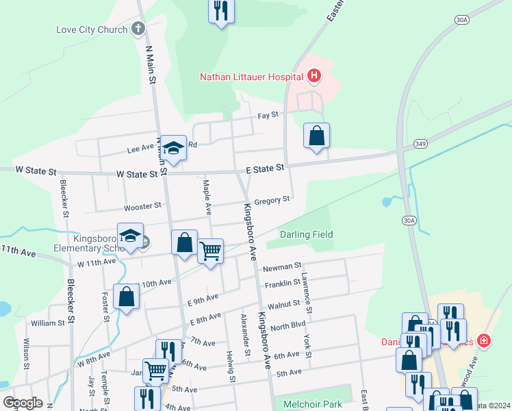 map of restaurants, bars, coffee shops, grocery stores, and more near 244 Kingsboro Avenue in Gloversville