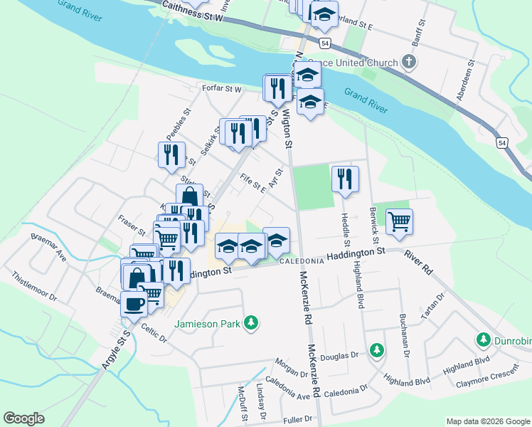 map of restaurants, bars, coffee shops, grocery stores, and more near 2 Balmoral Court in Caledonia