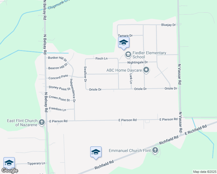 map of restaurants, bars, coffee shops, grocery stores, and more near 6247 Oriole Drive in Flint