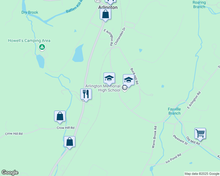 map of restaurants, bars, coffee shops, grocery stores, and more near 504 East Arlington Road in Arlington