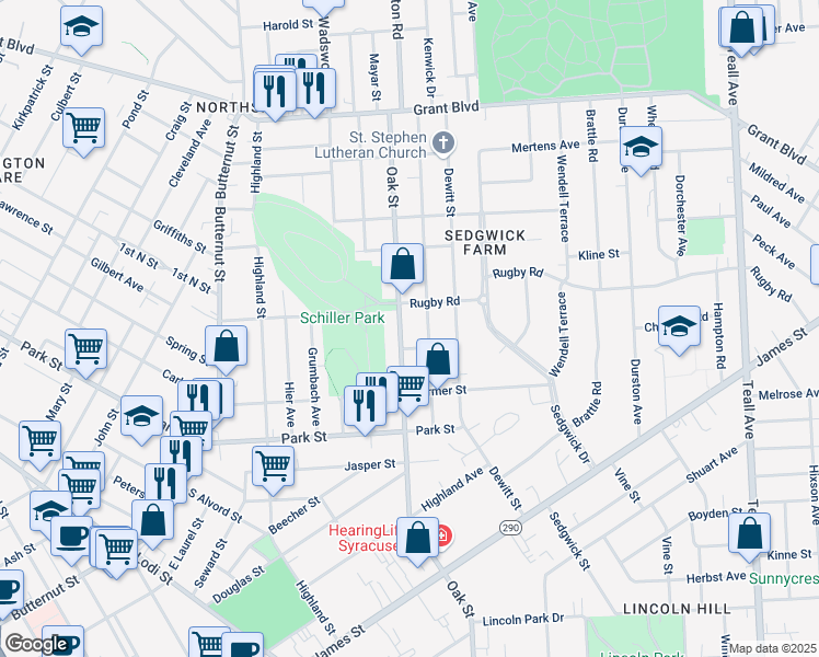 map of restaurants, bars, coffee shops, grocery stores, and more near 315 Helen Street in Syracuse