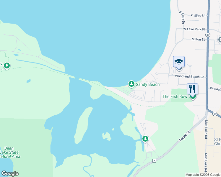 map of restaurants, bars, coffee shops, grocery stores, and more near 388 Sandy Beach Road in Lake Mills