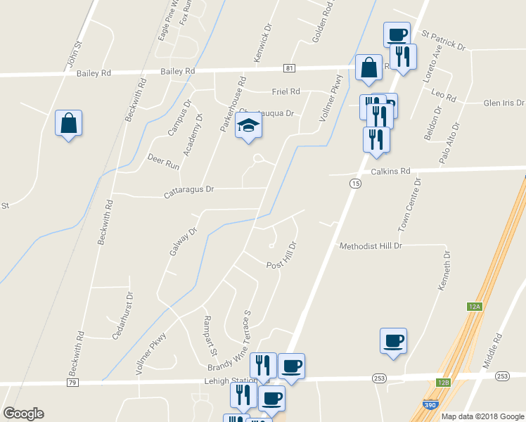 map of restaurants, bars, coffee shops, grocery stores, and more near 172 Vollmer Parkway in Rochester